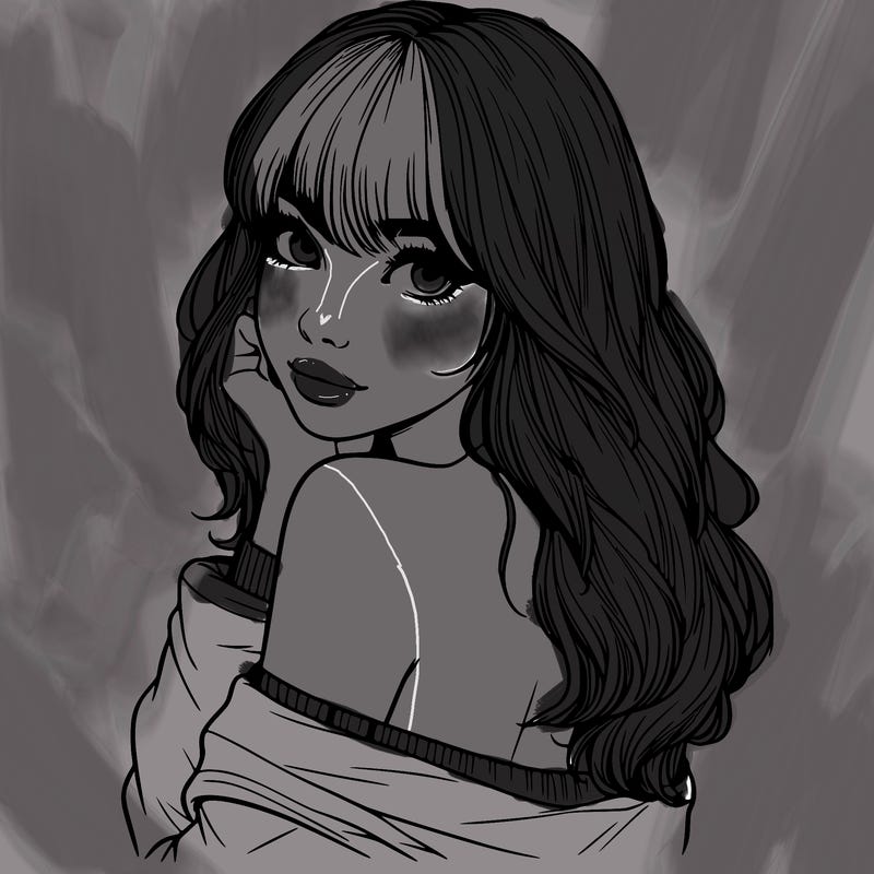 realistic girl with bangs looking over her shoulder