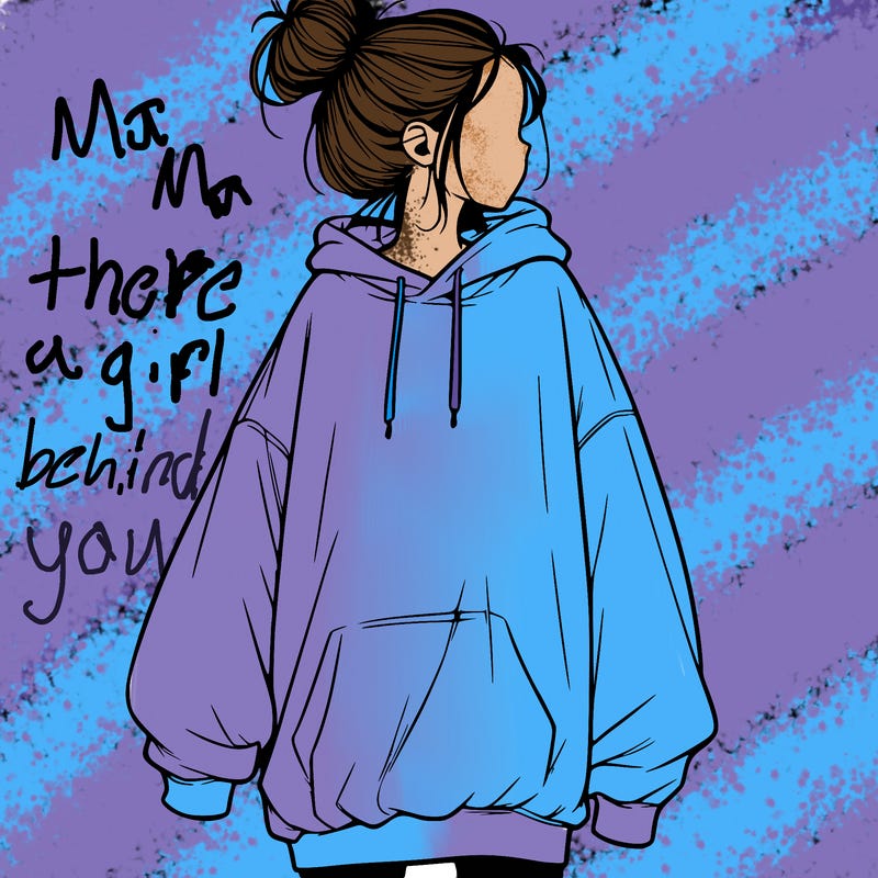 realistic girl with a oversized sweatshirt on and a bun