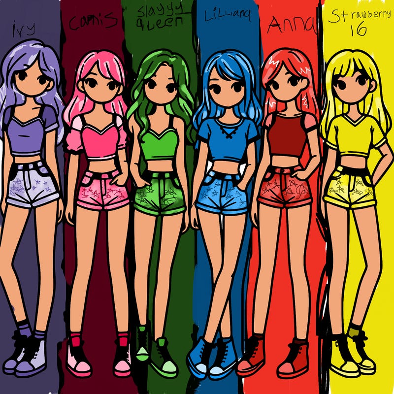 a group of girls wearing crop tops and shorts