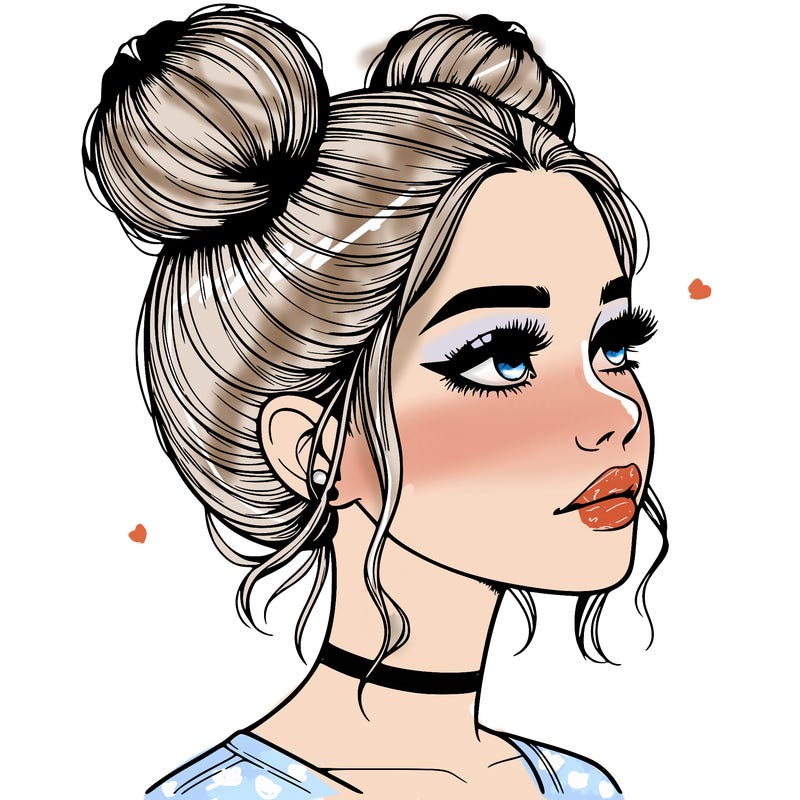 realistic girl with buns on the top of her head
