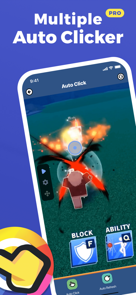 Auto Clicker – Fast Tap - Tela de smartphone mostrando uma interface de aplicativo auto-clicker sobrepondo um jogo mobile com múltiplos pontos de toque