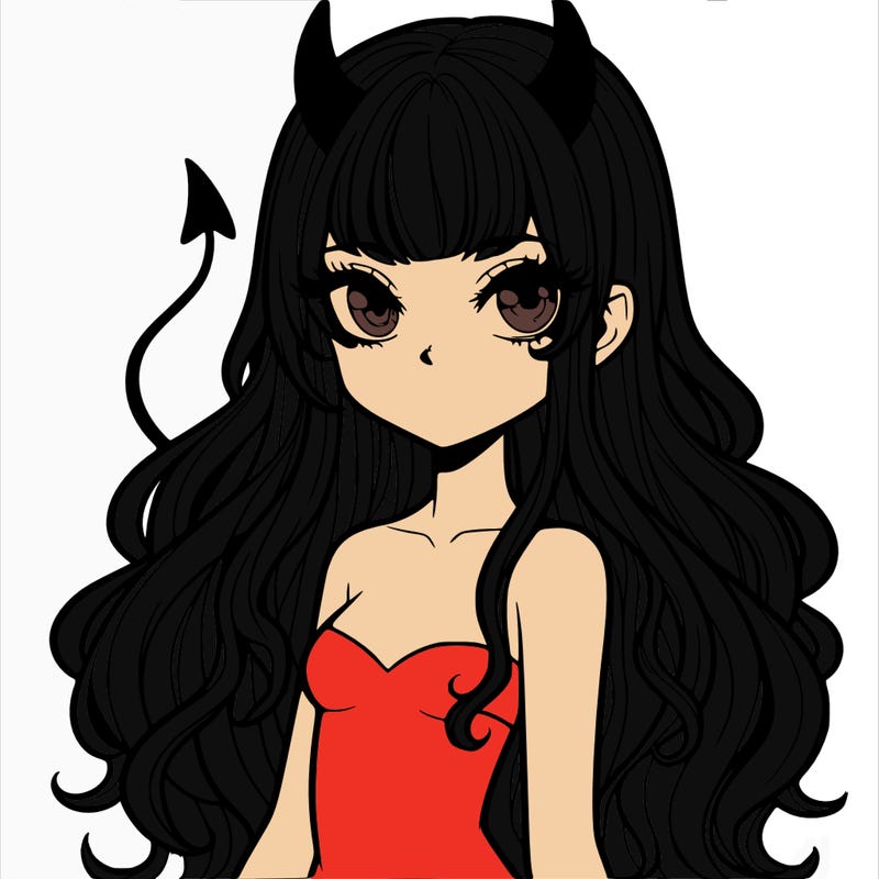 a devil girl with long hair realistic