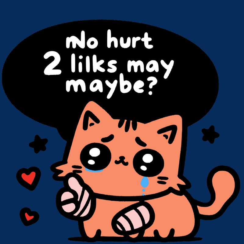 cute cat thats been hurt saiying 2 likes maybe