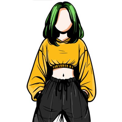 realistic girl faceless with baggy pants and a crop top