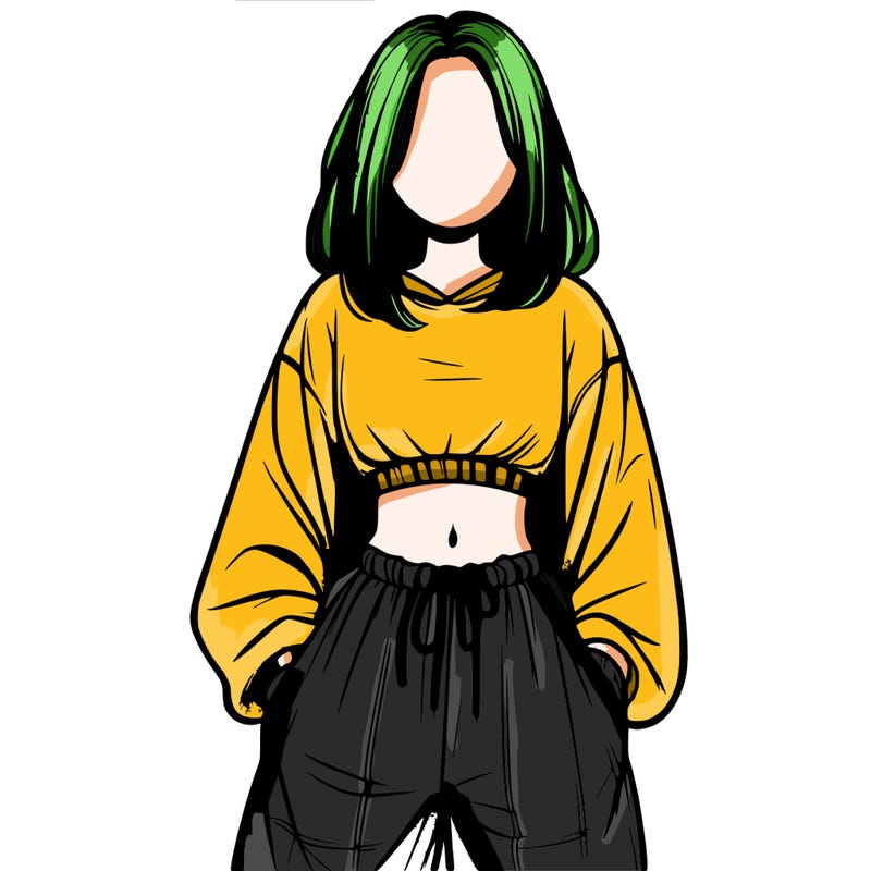 realistic girl faceless with baggy pants and a crop top