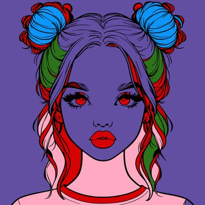 realistic girl with two buns in hair and lips