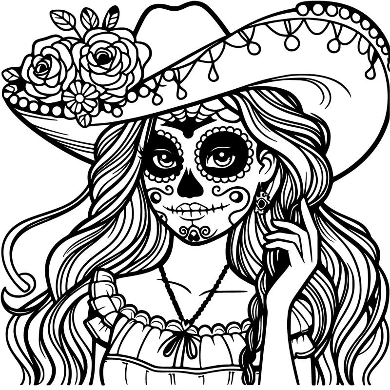 realistic mexican girl celebrating day of the dead