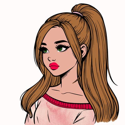 realistic girl with a high ponytail