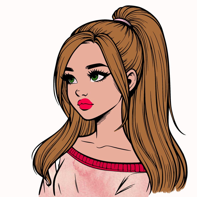 realistic girl with a high ponytail