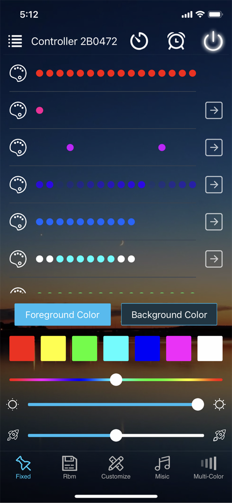 Mobile interface of ZENGGE app showing color palette and brightness controls for LED light strips