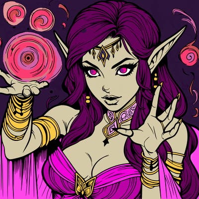 realistic scary beautiful elf sorceress casting spell
