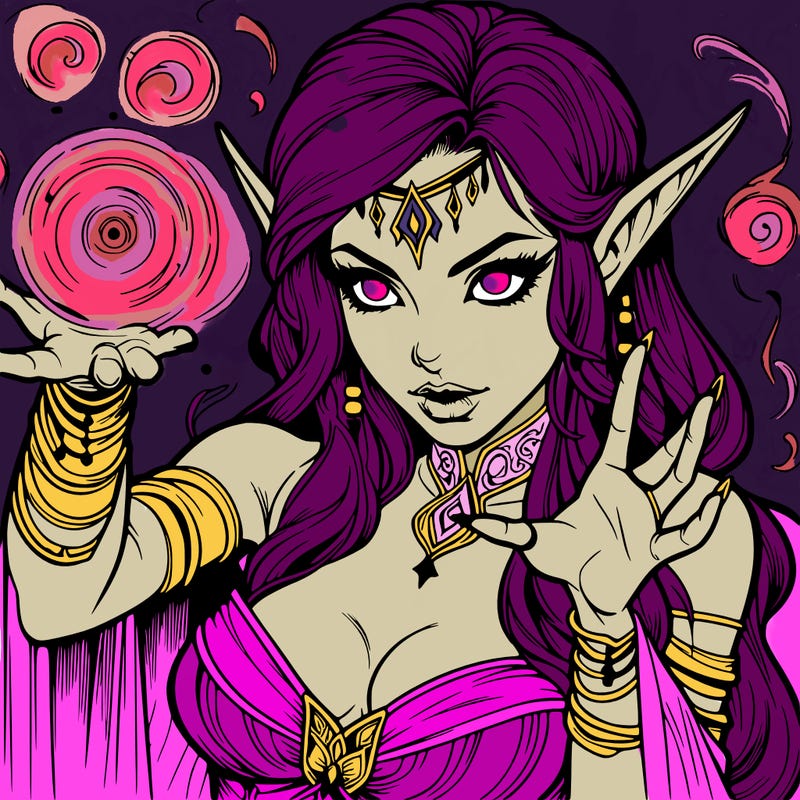 realistic scary beautiful elf sorceress casting spell