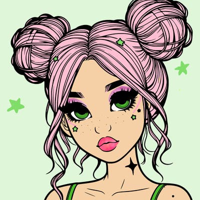 realistic girl with space buns