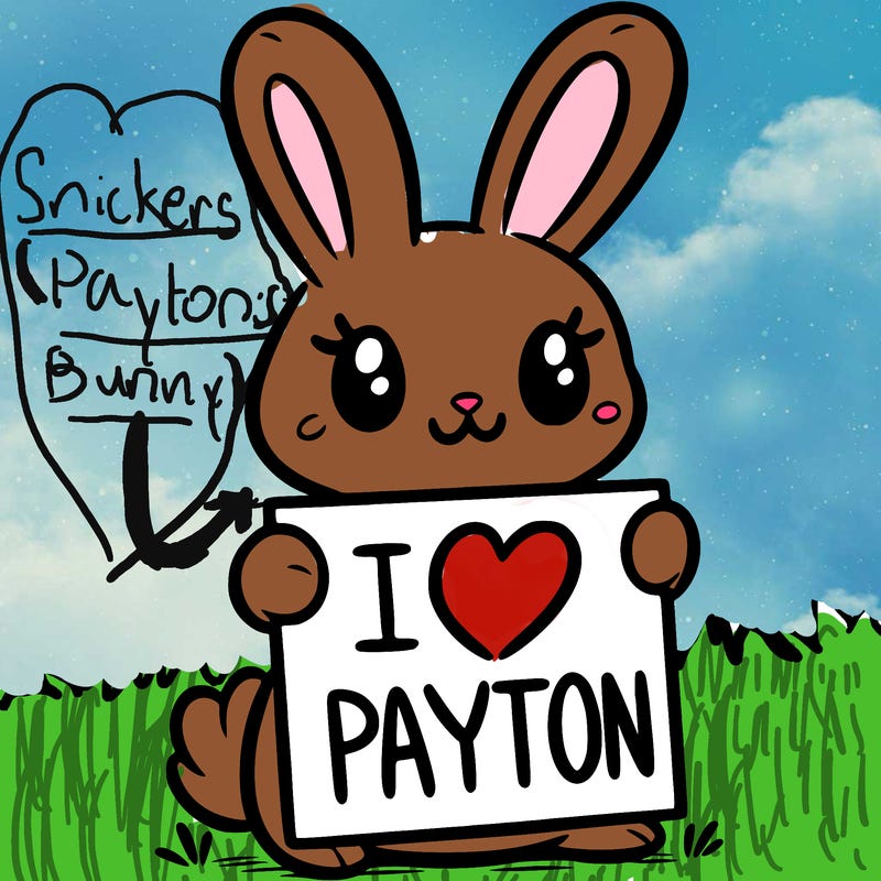 a bunny holding a sign that says i heart payton