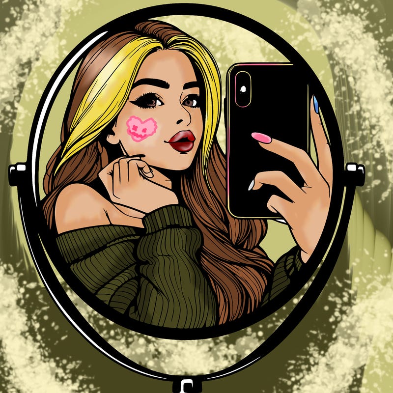 realistic girl taking mirror selfie beautiful