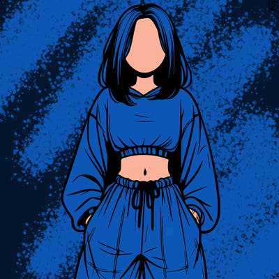 realistic girl faceless with baggy pants and a crop top