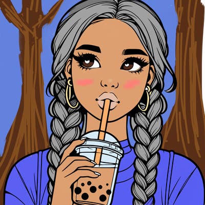 realistic girl with braided hair drinking boba