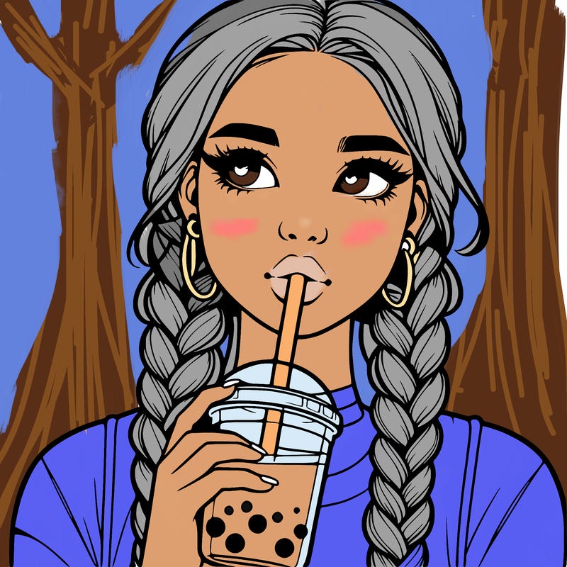realistic girl with braided hair drinking boba