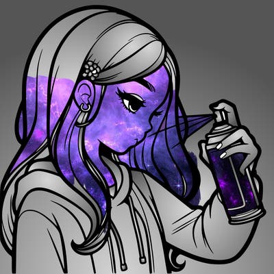 a realistic girl spray painting