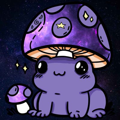 a cute frog with a mushroom hat