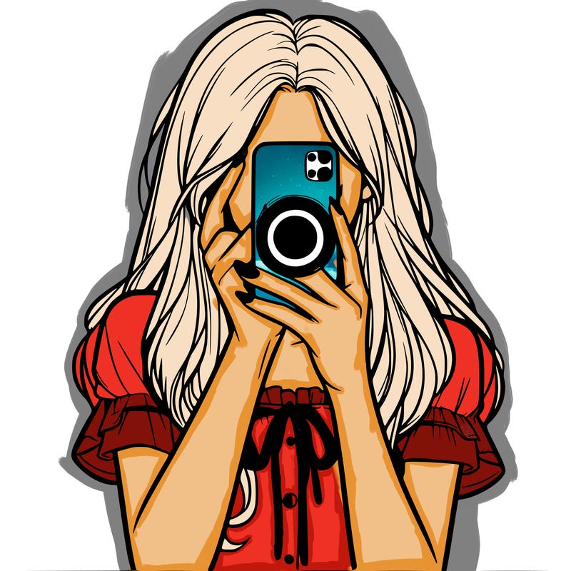 a realistic girl holding her phone taking pictures