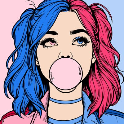 realististic girl blowing bubble -gum