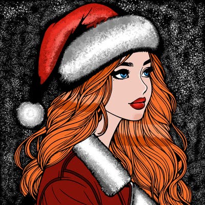 realistic girl in santa hat