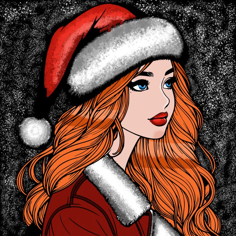 realistic girl in santa hat