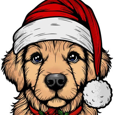 realistic dog with a christmas hat