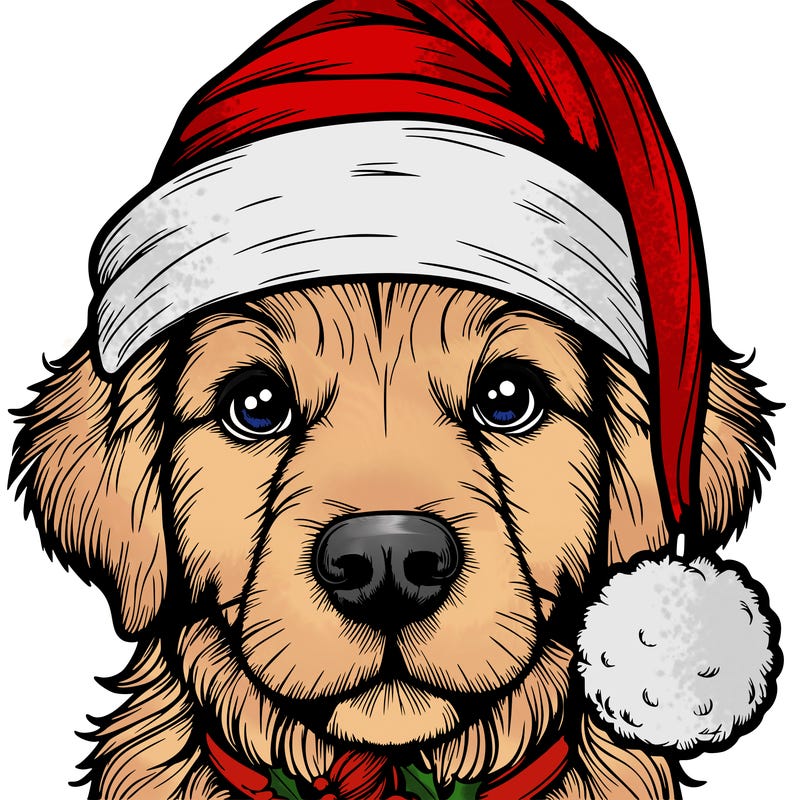 realistic dog with a christmas hat