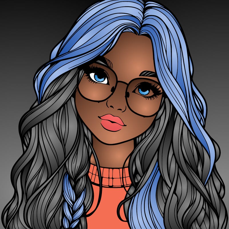 girl with long hair and freckles and glasses realistic