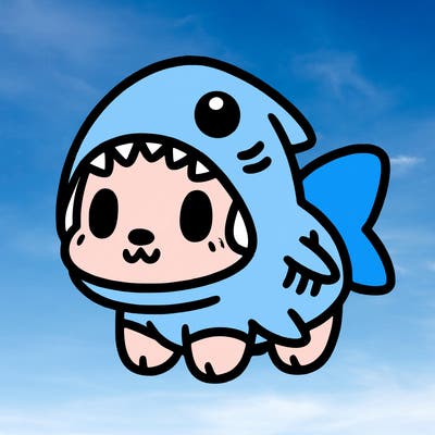 cute dog wearing a shark costume