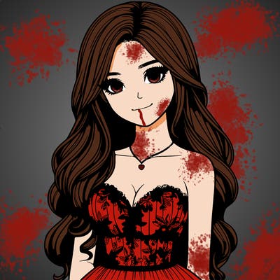 realistic girl with long hair and pretty prom dress