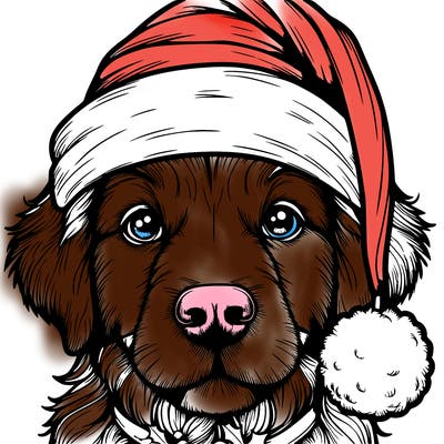 realistic dog with a christmas hat
