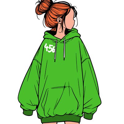 realistic girl with a oversized sweatshirt on and a bun