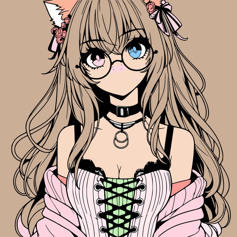 anime girl realistic with hot glasses and cat ears