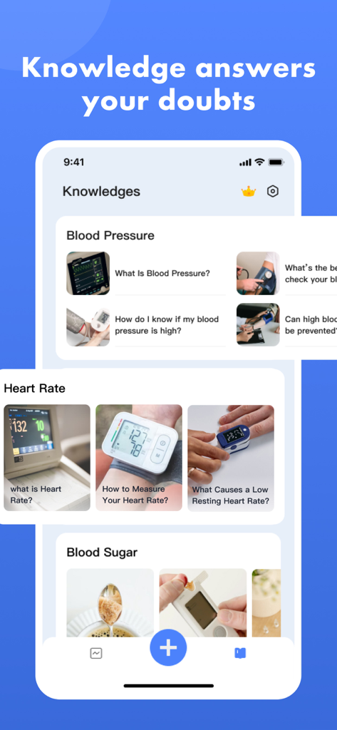 Blood Pressure App-Health Body - Bildungsartikel und Tipps zur Herzfrequenz und zum Blutzucker in der App-Oberfläche