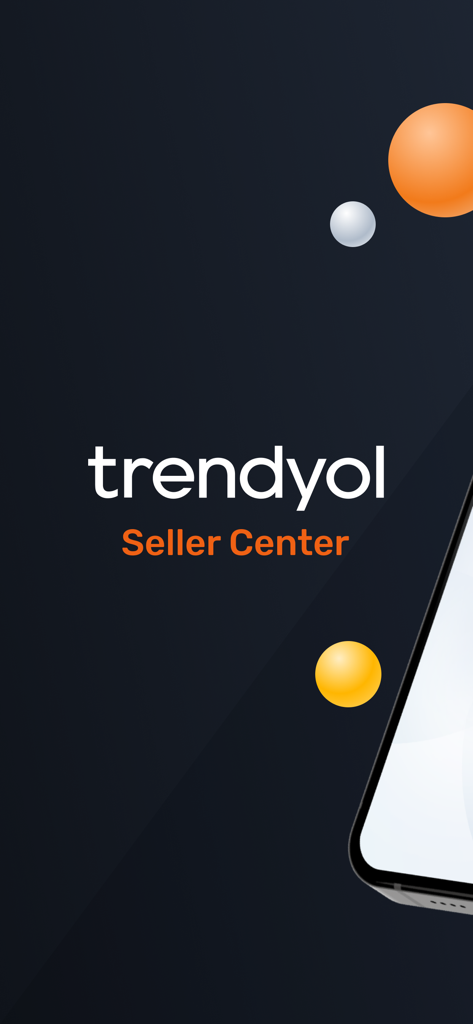 Trendyol Seller Center - Trendyol Seller Center app welcome screen with logo and abstract floating spheres