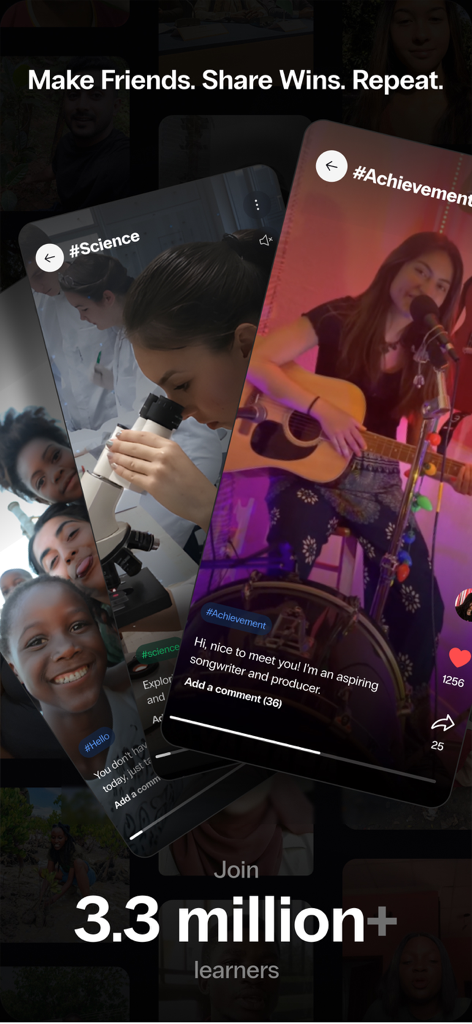 Goodwall app interface showcasing Gen Z users sharing professional and creative achievements via short-form videos