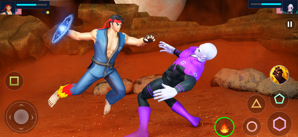 Anime Battle 3D Fighting Games - A 3D anime martial arts battle between two fighters in a desert canyon.