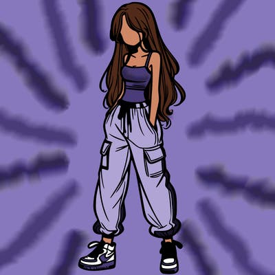 girl in baggy pants crop top and long hair