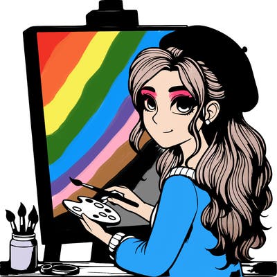realistic girl artist painting a blank canvas