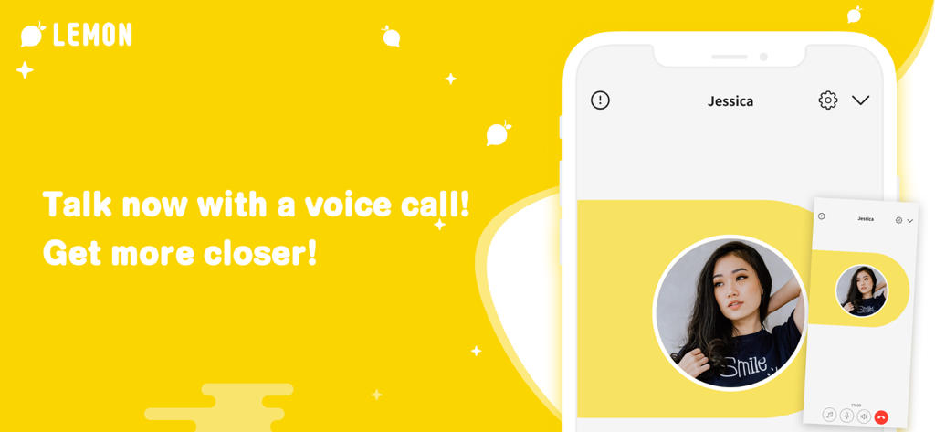 LEMON - very fun chat app - LEMON chat app promotional screen highlighting voice calls and user interaction