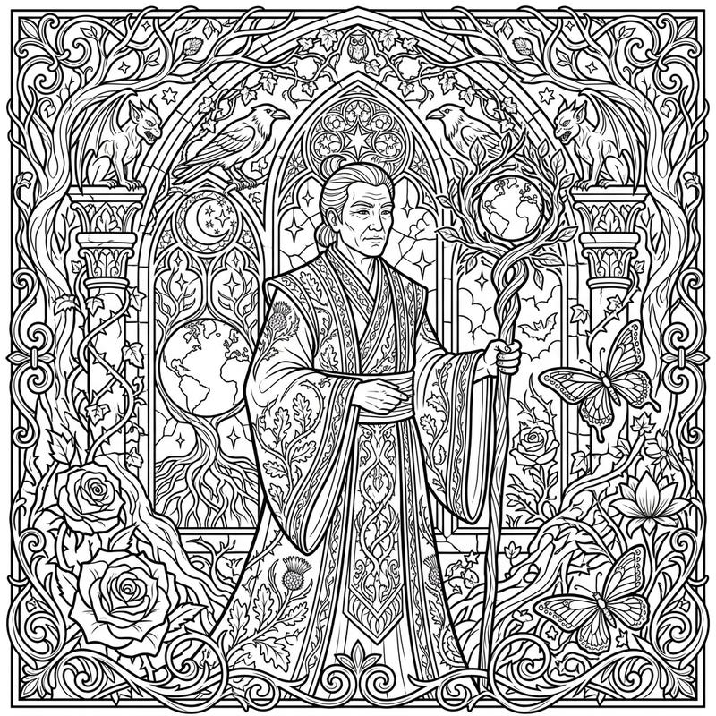 Dive into a world where ancient wisdom meets environmental passion with our captivating Gothic Sensei Earth Day coloring page. This intricate design blends ornate style with powerful symbolism, perfect for mindful coloring.