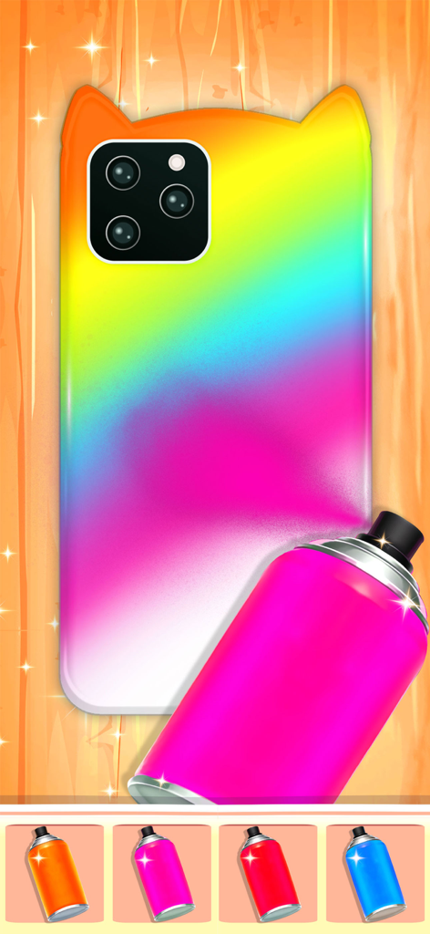 Phone Case DIY: Tie Dye Game - Spray painting a rainbow gradient on a cat-eared phone case in the Phone Case DIY mobile game