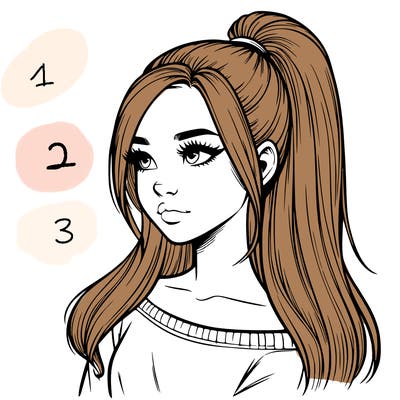 realistic girl with a high ponytail