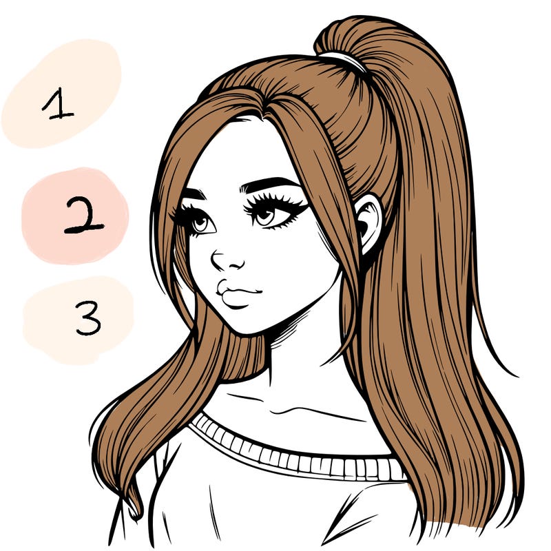realistic girl with a high ponytail