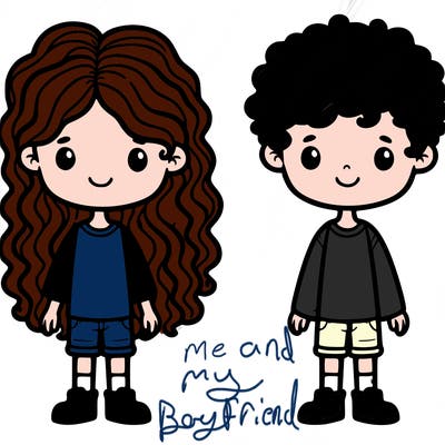 long curly hair boy and short hair boy