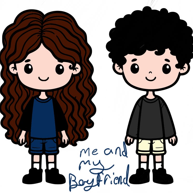 long curly hair boy and short hair boy