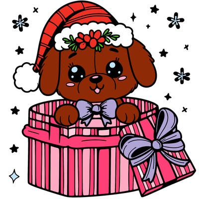 christmas cute dog in a present